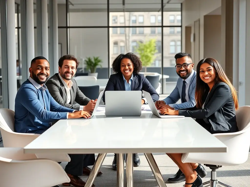 A professional photograph showcasing a diverse group of individuals collaborating in a modern office setting, symbolizing the partnership opportunities with 多宝电竞. The image should convey teamwork, innovation, and a shared vision for success in the electronic gaming industry.